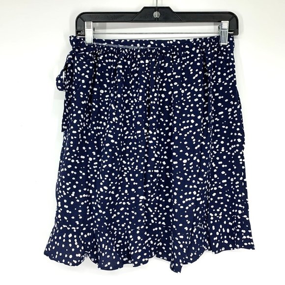 J.Crew Skirt Faux Wrap Mini Blue White Polka Dot Ruffle - Picture 6 of 9